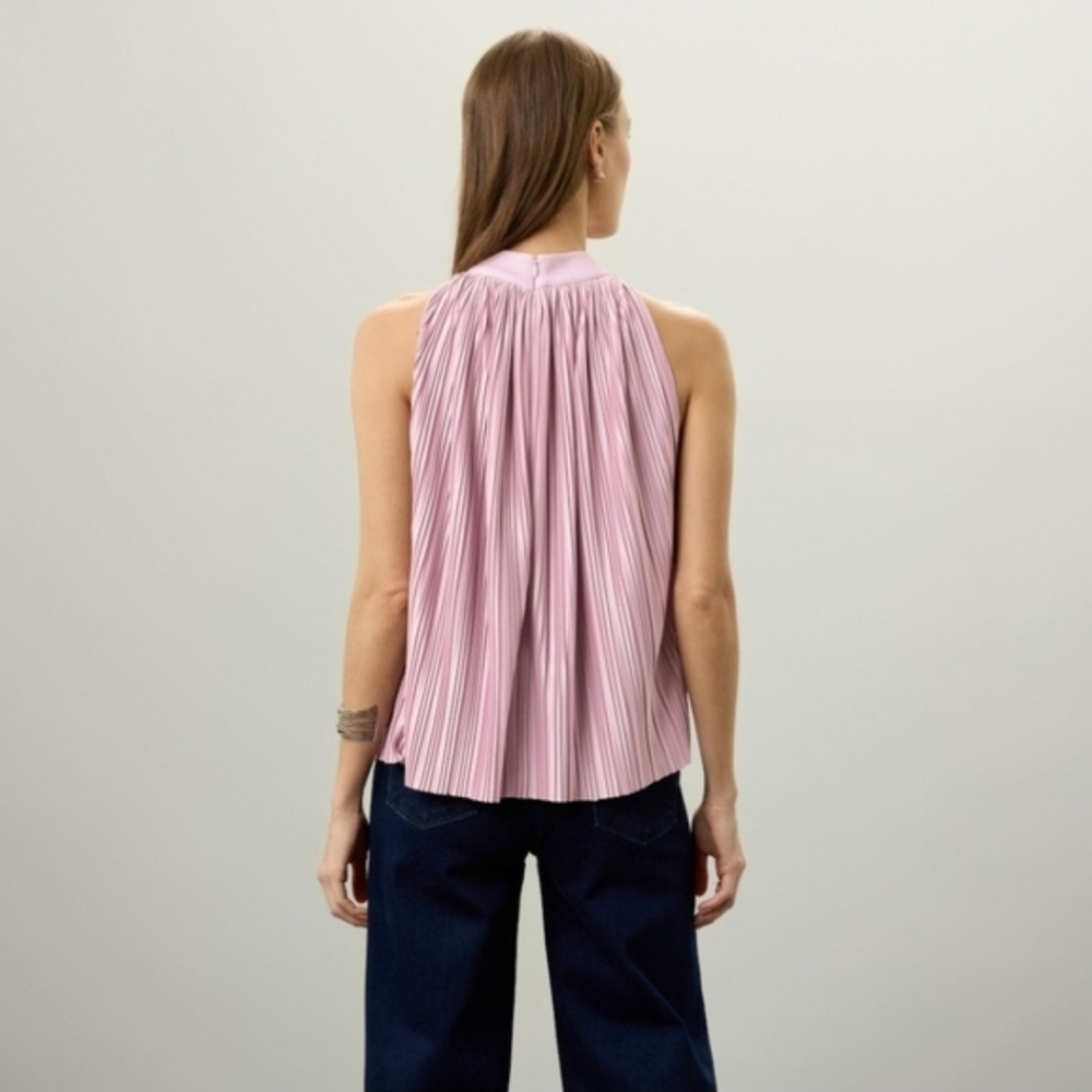Atlein Mauve Plisse Top In Pink Turtleneck Sleeveless Size 4 - Picture 2 of 12